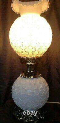 ScarceVintage FENTON MILK GLASS SPANISH LACE DOUBLE BALL GWTW PARLOR LAMP