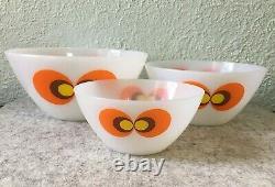 Schott Mainz Jenaer Jena Milk Glass Mixing Bowls Carina Owl Eyes Mid-Century Vtg