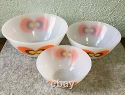 Schott Mainz Jenaer Jena Milk Glass Mixing Bowls Carina Owl Eyes Mid-Century Vtg