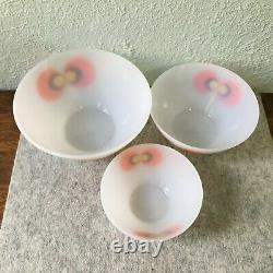 Schott Mainz Jenaer Jena Milk Glass Mixing Bowls Carina Owl Eyes Mid-Century Vtg