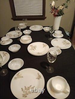 Service For Five Golden Glory Milk Glass And 5 Wine Glasses Etched With Grapes