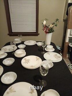 Service For Five Golden Glory Milk Glass And 5 Wine Glasses Etched With Grapes