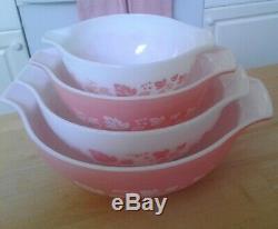 Set/4 PYREX Pink Gooseberry Cinderella Nesting Mixing Bowls 1950s Vintage