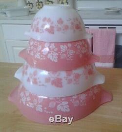 Set/4 PYREX Pink Gooseberry Cinderella Nesting Mixing Bowls 1950s Vintage