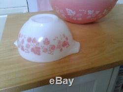 Set/4 PYREX Pink Gooseberry Cinderella Nesting Mixing Bowls 1950s Vintage