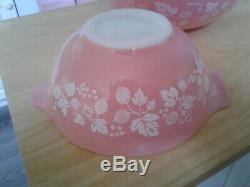 Set/4 PYREX Pink Gooseberry Cinderella Nesting Mixing Bowls 1950s Vintage