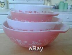 Set/4 PYREX Pink Gooseberry Cinderella Nesting Mixing Bowls 1950s Vintage