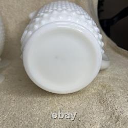 Set 6 Anchor Hocking White Milk Glass Hobnail Pitcher & 5 Goblets Water Glass