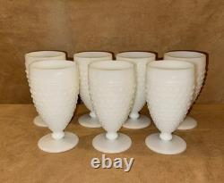 Set 7 Anchor Hocking White Milk Glass Hobnail Goblet Water Glass 5.5 10 Ounce