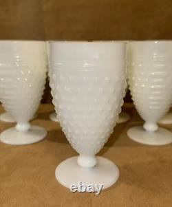 Set 7 Anchor Hocking White Milk Glass Hobnail Goblet Water Glass 5.5 10 Ounce