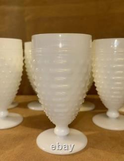 Set 7 Anchor Hocking White Milk Glass Hobnail Goblet Water Glass 5.5 10 Ounce