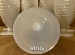 Set 7 Anchor Hocking White Milk Glass Hobnail Goblet Water Glass 5.5 10 Ounce