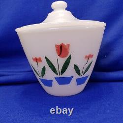 Set Of 2 Vintage Anchor Hocking Fire King Tulip Ivory Jar with Lid & Pyrex Bowl