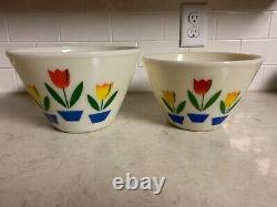 Set Of 2 Vintage Fire King Oven Ware Tulip Stacking Nesting Mixing Bowls