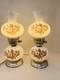 Set Of 2 Vintage Hurricane 3 Way Lamps White Milk Glass Pink Floral Blossom 15