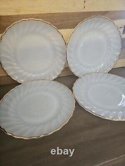 Set Of 20 Anchor Hocking Fire King White Gold Edge Bowls Plates Milk Glass