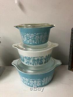 Set Of 3 Vintage Pyrex Butterprint Turquoise Casserole with Lids 473-474-475