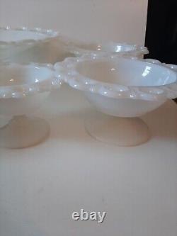Set Of 5 Vintage Anchor Hocking Old Colony Milk Glass Compote Lace Edge