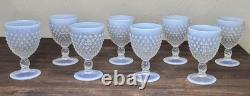 Set Of 8 Vintage Fenton Moonstone White French Opalescent Hobnail Water Goblets