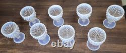 Set Of 8 Vintage Fenton Moonstone White French Opalescent Hobnail Water Goblets