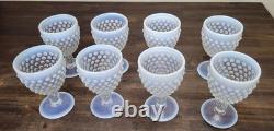 Set Of 8 Vintage Fenton Moonstone White French Opalescent Hobnail Water Goblets