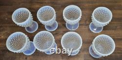 Set Of 8 Vintage Fenton Moonstone White French Opalescent Hobnail Water Goblets