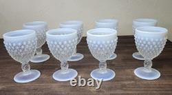 Set Of 8 Vintage Fenton Moonstone White French Opalescent Hobnail Water Goblets