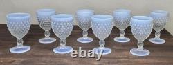 Set Of 8 Vintage Fenton Moonstone White French Opalescent Hobnail Water Goblets