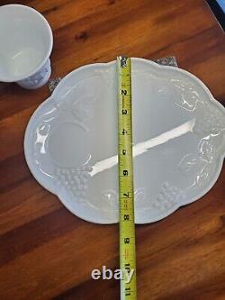 Set Of Eight Milk Glass Grape Vine Plates And Cups