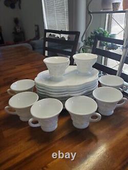 Set Of Eight Milk Glass Grape Vine Plates And Cups