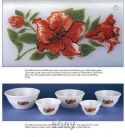 Set Of Four (4) McKee Glass Co. Red Amaryllis Hibiscus Floral Bell Bowls