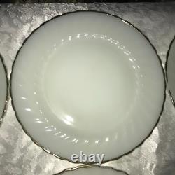 Set of 12 FIRE KING Suburbia MILK GLASS Spiral/Swirl GOLD TRIM 10 Dinner PLATES