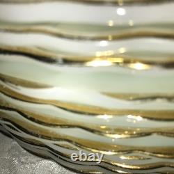Set of 12 FIRE KING Suburbia MILK GLASS Spiral/Swirl GOLD TRIM 10 Dinner PLATES