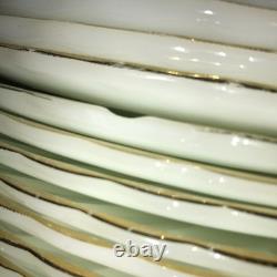 Set of 12 FIRE KING Suburbia MILK GLASS Spiral/Swirl GOLD TRIM 10 Dinner PLATES