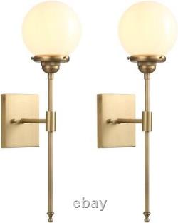 Set of 2 Modern Bedroom Wall Sconce Milk White Glass Shade Mirror Vanity Light