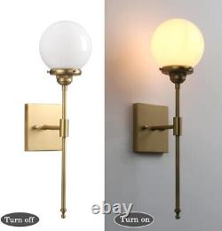 Set of 2 Modern Bedroom Wall Sconce Milk White Glass Shade Mirror Vanity Light