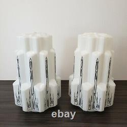 Set of 2 Vintage Milk Glass Art Deco Skyscraper Light Covers / Shades 17