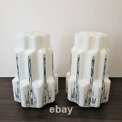 Set of 2 Vintage Milk Glass Art Deco Skyscraper Light Covers / Shades 17