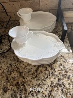 Set of 24 (12 ea.) Indiana Glass Harvest Grape Milk Glass Snack Plates withCups