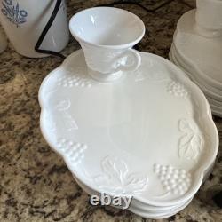 Set of 24 (12 ea.) Indiana Glass Harvest Grape Milk Glass Snack Plates withCups