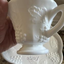 Set of 24 (12 ea.) Indiana Glass Harvest Grape Milk Glass Snack Plates withCups