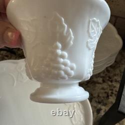 Set of 24 (12 ea.) Indiana Glass Harvest Grape Milk Glass Snack Plates withCups