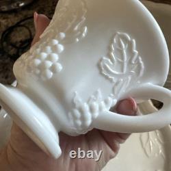 Set of 24 (12 ea.) Indiana Glass Harvest Grape Milk Glass Snack Plates withCups