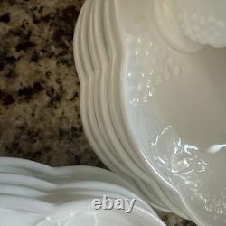 Set of 24 (12 ea.) Indiana Glass Harvest Grape Milk Glass Snack Plates withCups