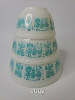 Set of 3 Pyrex Amish Butterprint Turquoise Nesting Mixing Bowls403,402,401