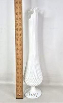 Set of 3 Vintage Fenton Hobnail Milk Glass Vases Ruffled Rim, Pedestal & Tall