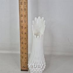 Set of 3 Vintage Fenton Hobnail Milk Glass Vases Ruffled Rim, Pedestal & Tall