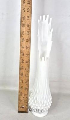 Set of 3 Vintage Fenton Hobnail Milk Glass Vases Ruffled Rim, Pedestal & Tall