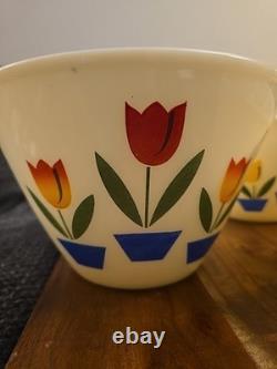 Set of 3 Vintage Fire King Glass Tulip Nesting Kitchen Mixing Bowls MCM