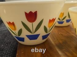 Set of 3 Vintage Fire King Glass Tulip Nesting Kitchen Mixing Bowls MCM